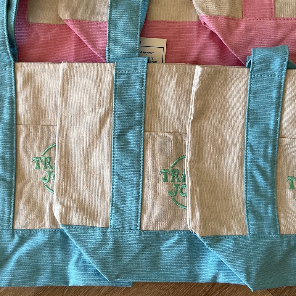 NWT Trader Joes Mini Pastel Canvas Tote Bags 3 Spring Colors Lot Of 11 Pc - Picture 5 of 11